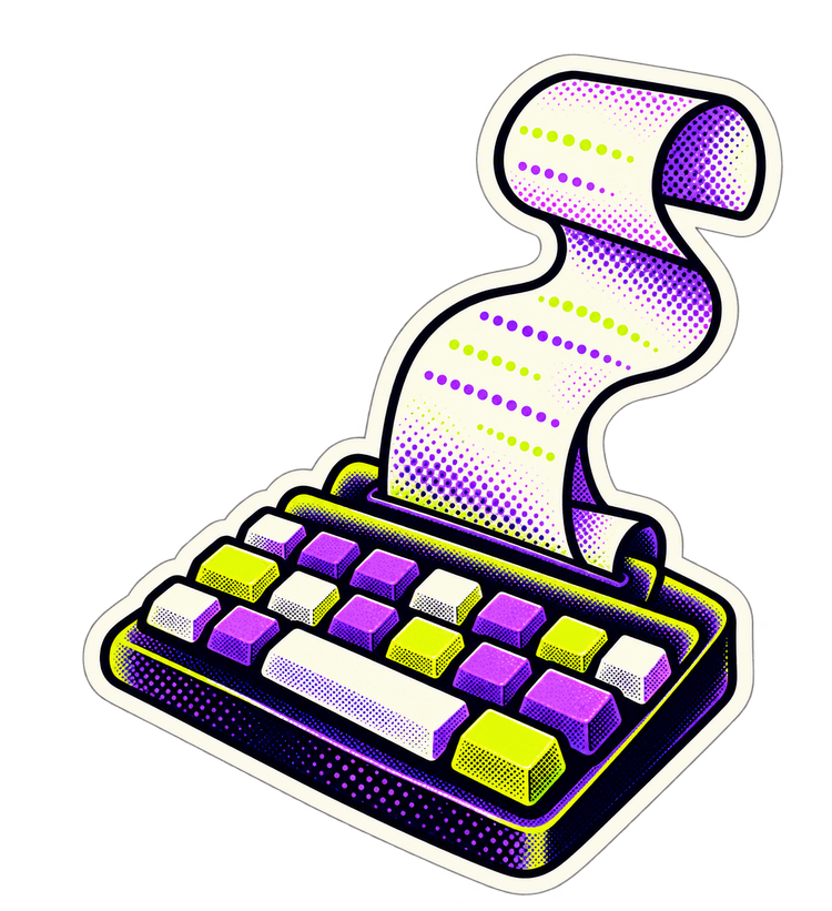 A keyboard printing one continuous paper receipt